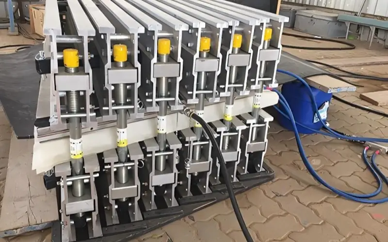 A mobile vulcanizing machine is currently vulcanizing rubber conveyor belts.