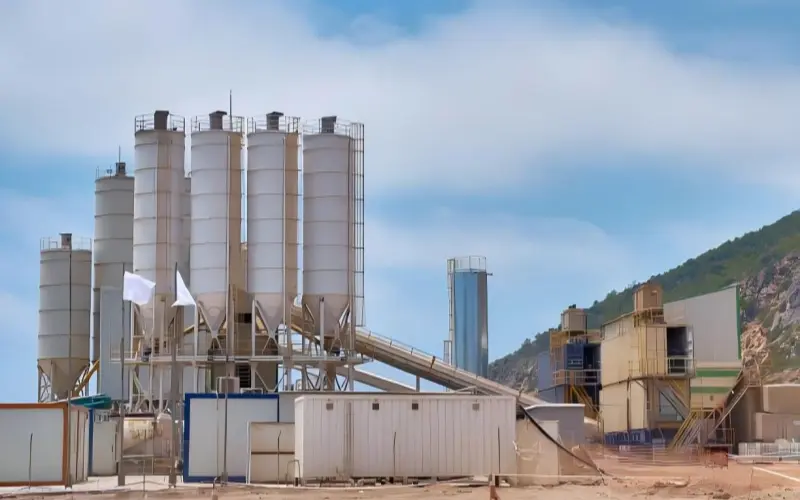 Concrete mixing plant with concrete conveyor belt
