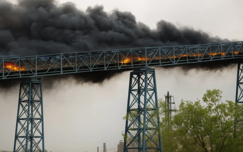 Conveyor belt fire scene