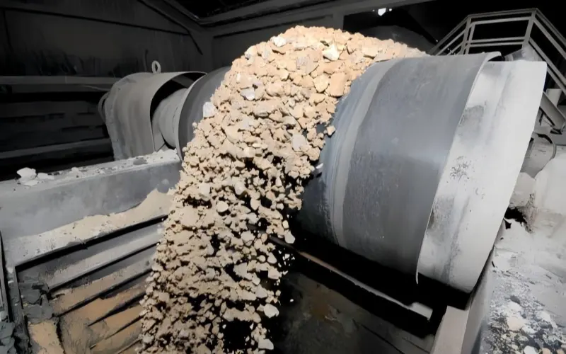 9. Conveyor belt transporting construction material to the factory Cement factory. Heavy industry. Building material industry